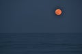 The moon rising over the horizon of the Mediterranean Sea. Photo taken from the shore of BenicÃÂ ssim beach Royalty Free Stock Photo